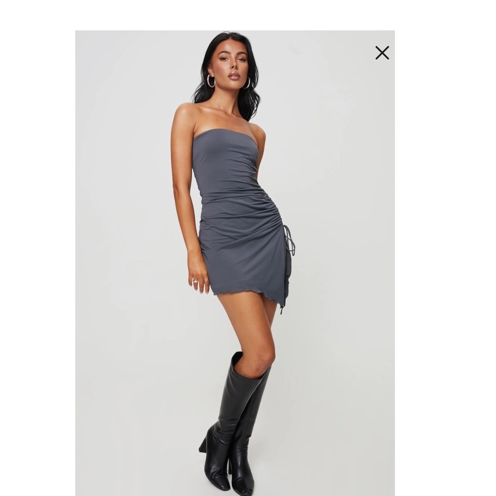 Princess Polly Ruched Mini Dress Strapless Bodycon Drawstring sz 8